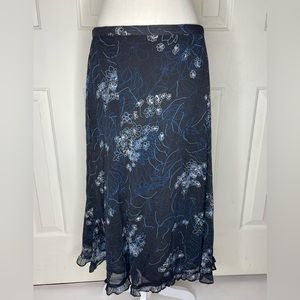 Sag Harbor Black/ Blue/White Floral print A-Line Skirt Size 12